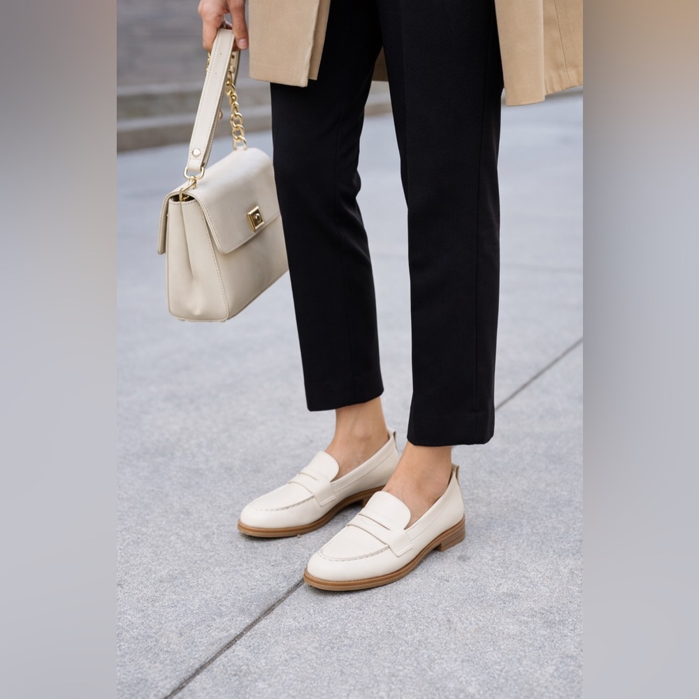 Cole Haan Grand 360 Cream Preppy Quiet Luxury Penny Loafers Ivory Slip-On Flats